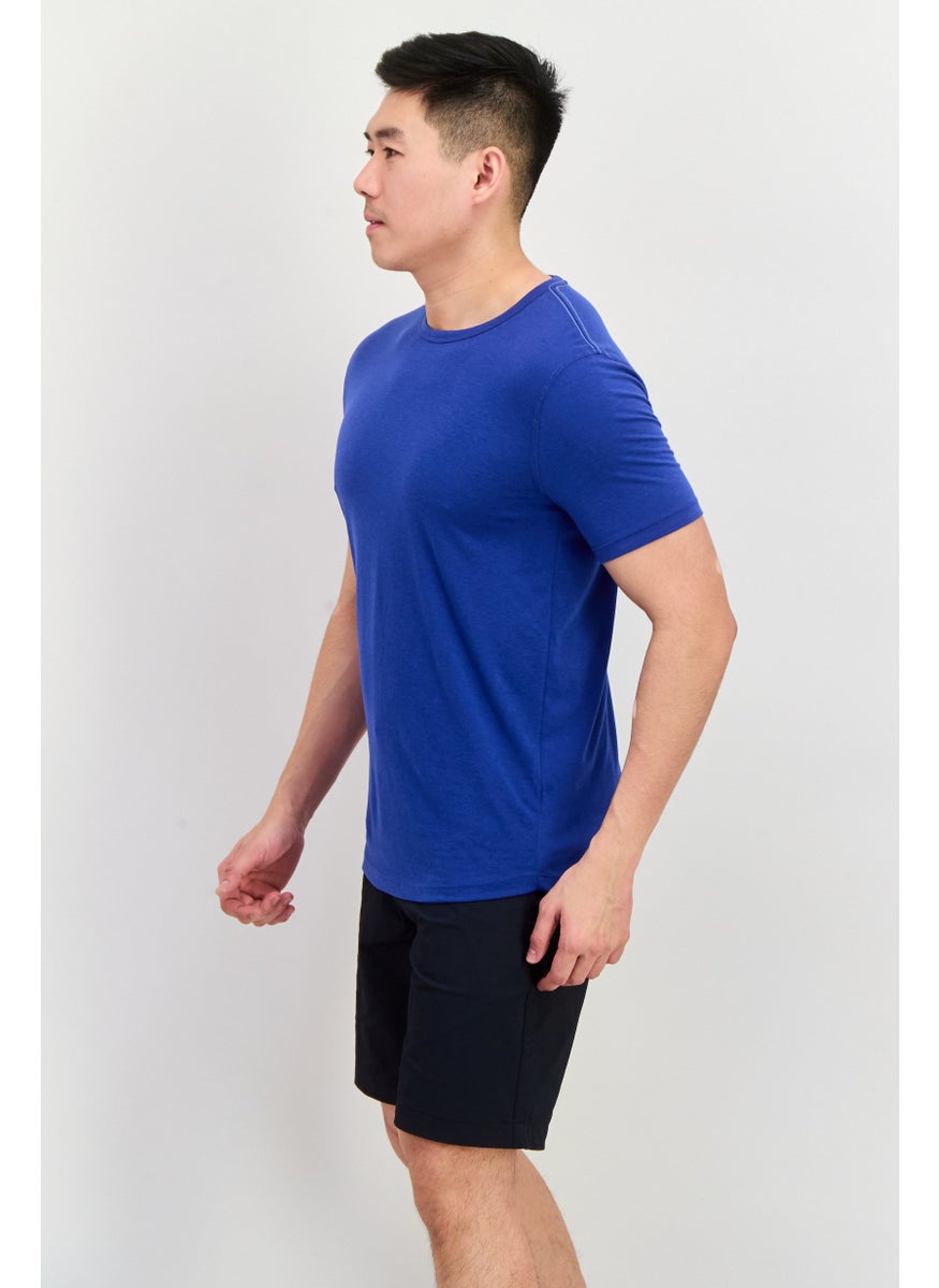 Project Essentials - Men Crew Neck Short Sleeves Plain T-Shirt, Blue - Image 1