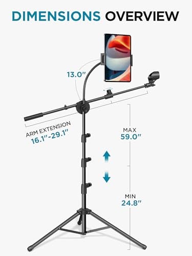 InnoGear Mic Stand 6 in 1 Microphone Stand Floor with Tablet Phone Holder Height Adjustable from 30 to 72 Mic Stand Tripod Boom Arm with Gooseneck Carrying Bag for Singing Karaoke Stage - Image 3