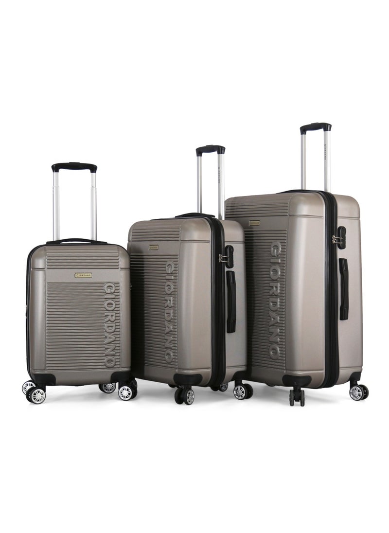 GIORDANO - Hardside Luggage Trolley Bag 3 Pieces Set With Spinner Wheel,Silver (S-20inch,M-24inch,L-28inch) - Image 1