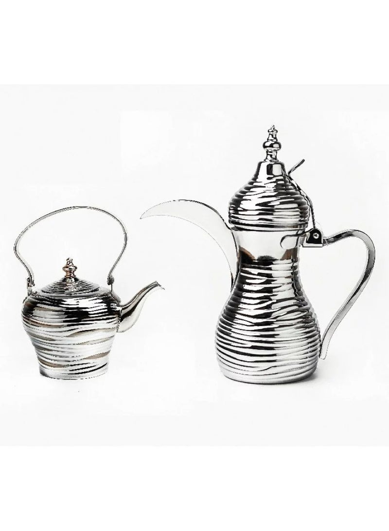 باصرة طقم دلة مع براد باصرة فضي مزخرف حجم 0.7 - 1.2 لتر