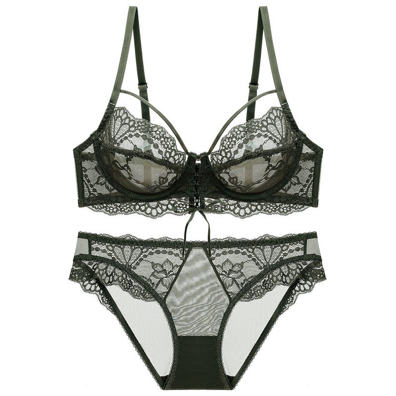 and Style Sexy Lingerie Set, Thin Erotic Lingerie, Minimizes Large Busts, Side Gathering, Non-Slip Women''s Bra, Lace Slimming Effect - Image 5
