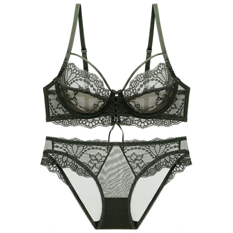 and Style Sexy Lingerie Set, Thin Erotic Lingerie, Minimizes Large Busts, Side Gathering, Non-Slip Women''s Bra, Lace Slimming Effect - Image 1