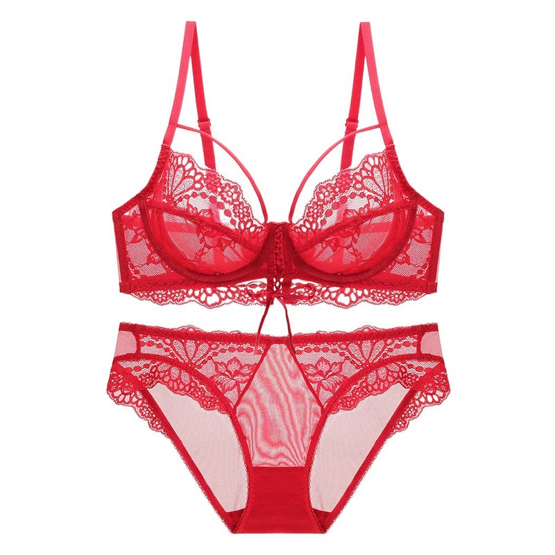 and Style Sexy Lingerie Set, Thin Erotic Lingerie, Minimizes Large Busts, Side Gathering, Non-Slip Women''s Bra, Lace Slimming Effect - Image 2