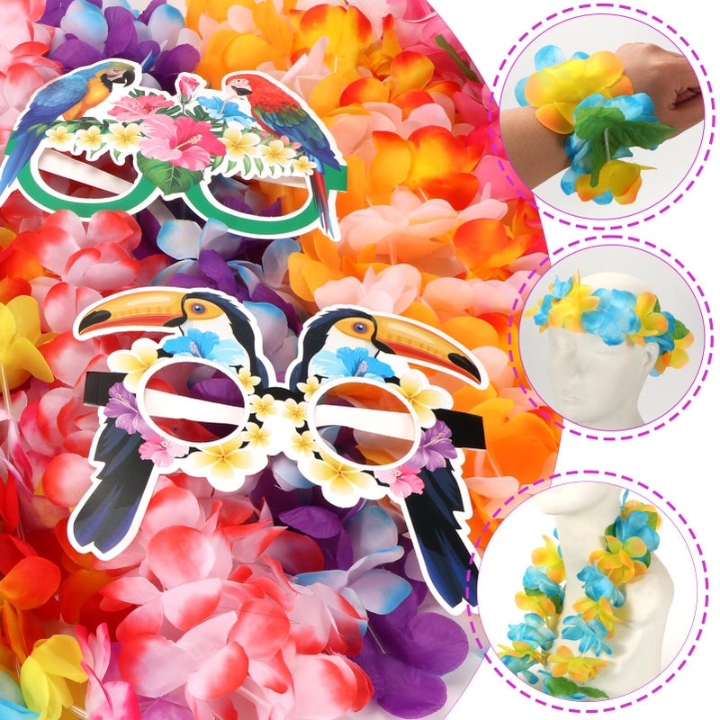 Atonofun 80 PCS Leis for Luau Party Decorations- Hawaiian Leis Bulk, Luau Party Glasses, Colorful Bracelets, Flower Headbands for Adults Tropical Birthday Summer Beach Luau Party Favors Supplies - Image 4