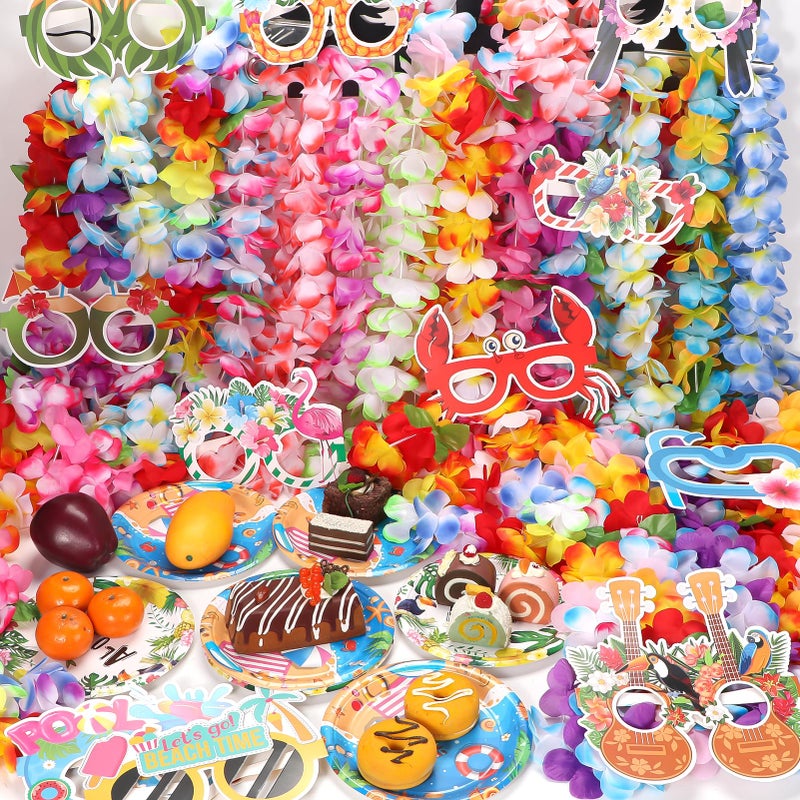 Atonofun 80 PCS Leis for Luau Party Decorations- Hawaiian Leis Bulk, Luau Party Glasses, Colorful Bracelets, Flower Headbands for Adults Tropical Birthday Summer Beach Luau Party Favors Supplies - Image 3