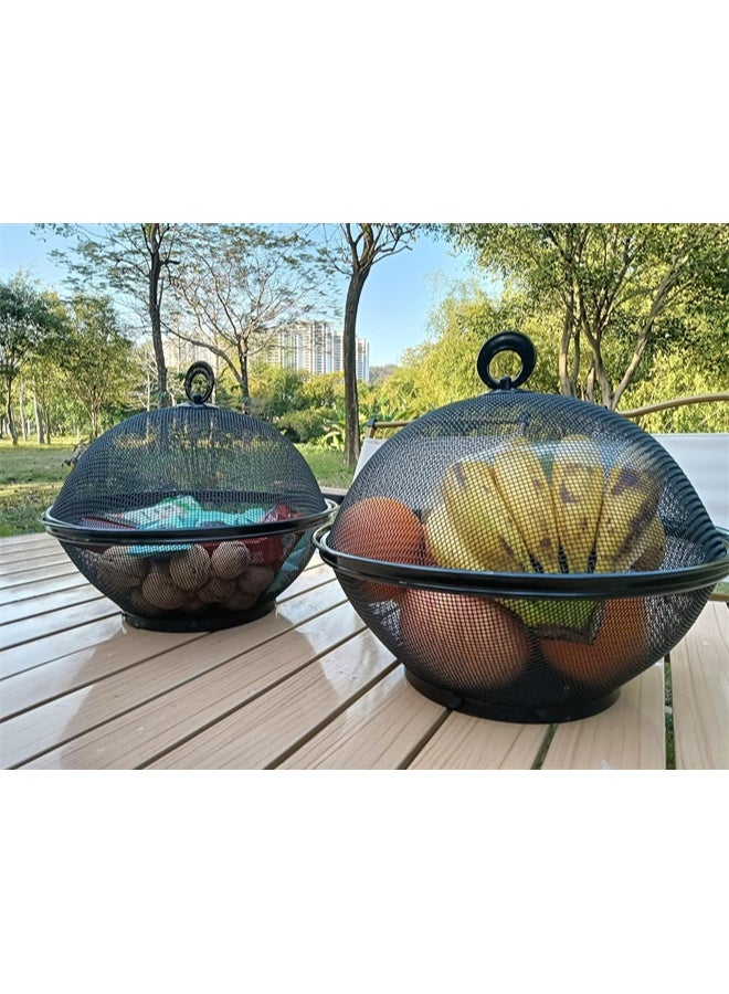 HOMESTAR Fruit Basket With Lid, Decorative Fruit Bowl,  Fruit Display Stand, Keeps Flies Out, Metal Wire Basket Covered for Fruits, Vegetables - Image 3