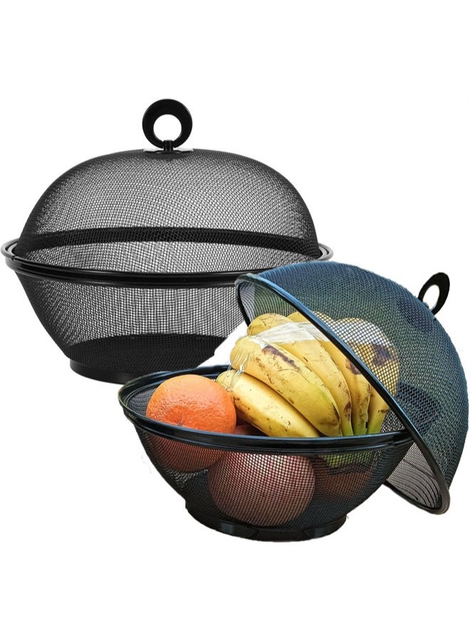 HOMESTAR Fruit Basket With Lid, Decorative Fruit Bowl,  Fruit Display Stand, Keeps Flies Out, Metal Wire Basket Covered for Fruits, Vegetables - Image 2