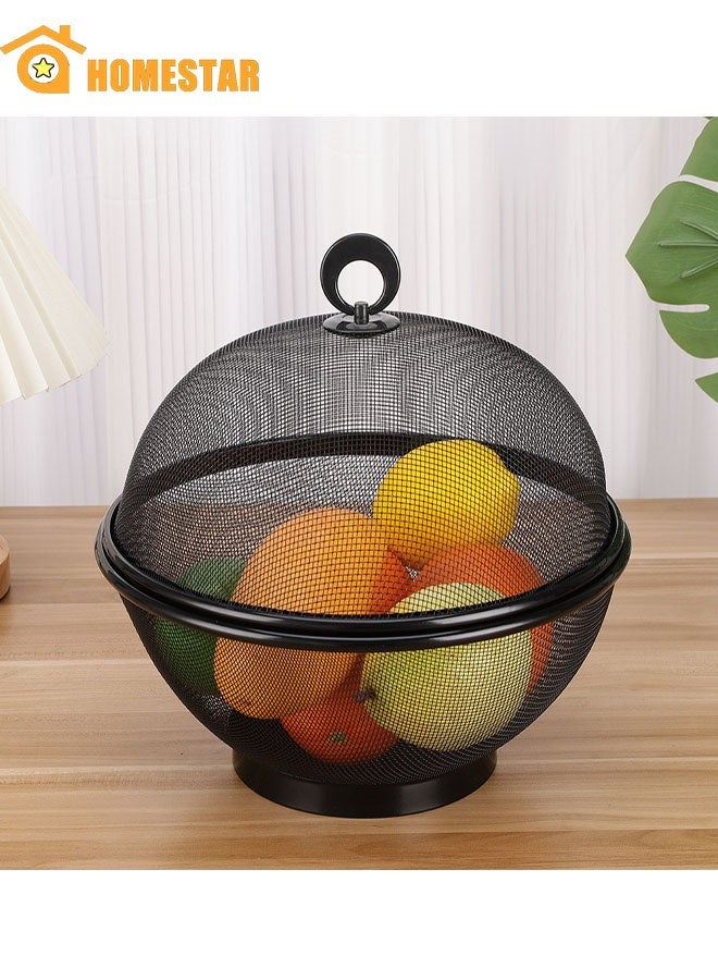 HOMESTAR Fruit Basket With Lid, Decorative Fruit Bowl,  Fruit Display Stand, Keeps Flies Out, Metal Wire Basket Covered for Fruits, Vegetables - Image 1