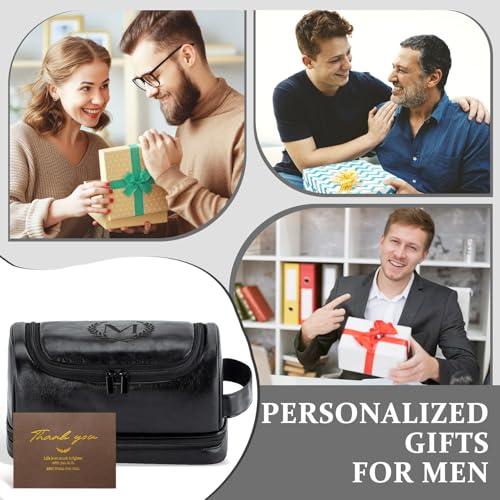 Aganmi Engraved Initial Mens Toiletry Travel Bag, Unique Corporate Gifts for Clients Boss Colleague Employee Appreciation Gifts Birthday Party Favor Waterproof Shaving Bag for Men, Black S - Image 2