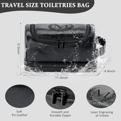 Aganmi Engraved Initial Mens Toiletry Travel Bag, Unique Corporate Gifts for Clients Boss Colleague Employee Appreciation Gifts Birthday Party Favor Waterproof Shaving Bag for Men, Black S - Image 3