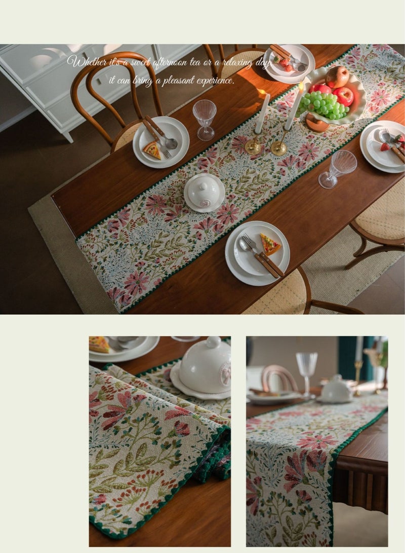 Table runner jacquard tea towel embroidered pastoral pink lily TV cabinet coffee table long cloth decorative 30*180cm - Image 1