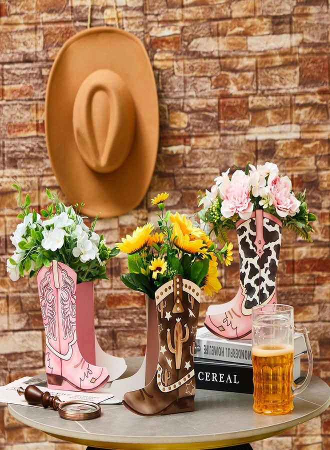 Memorywuu 12 Set Western Boots Flower Boxes Centerpiece Boot Shape Gift Boxes Party Decoration Vase Centerpieces for Tables Boots Rodeo Birthday Baby Shower Supplies(Western Pink,Cowgirl Cow) - Image 4