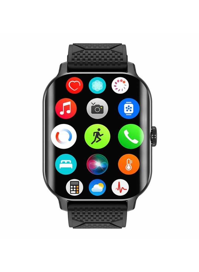 F12 Smart Watch with 2.02 Inch Curved Screen Encoder Bluetooth Calling and Health Monitoring Smart Bracelet Black