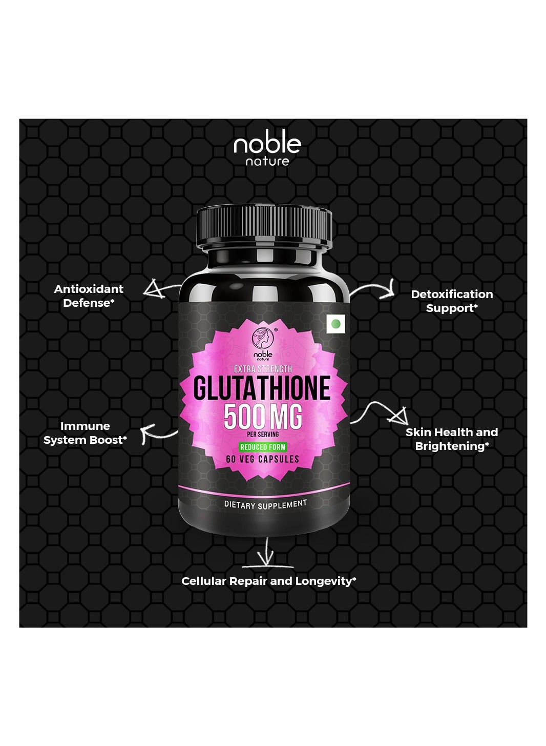 noble nature Extra Strength Glutathione 500 mg - Reduced Form - 30 Veg Capsules | Best Price UAE