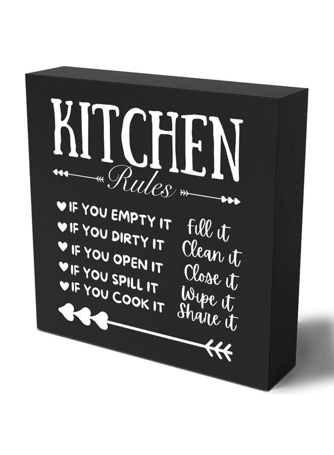 Woght Funny Kitchen Decor Rustic Kitchen Decorations Wood Sign Desk Decor Farmhouse Black Wooden Box Sign for Home Dining Room Coffee Shelf Table Bar Living Room Counter Housewarming Gift - Image 1