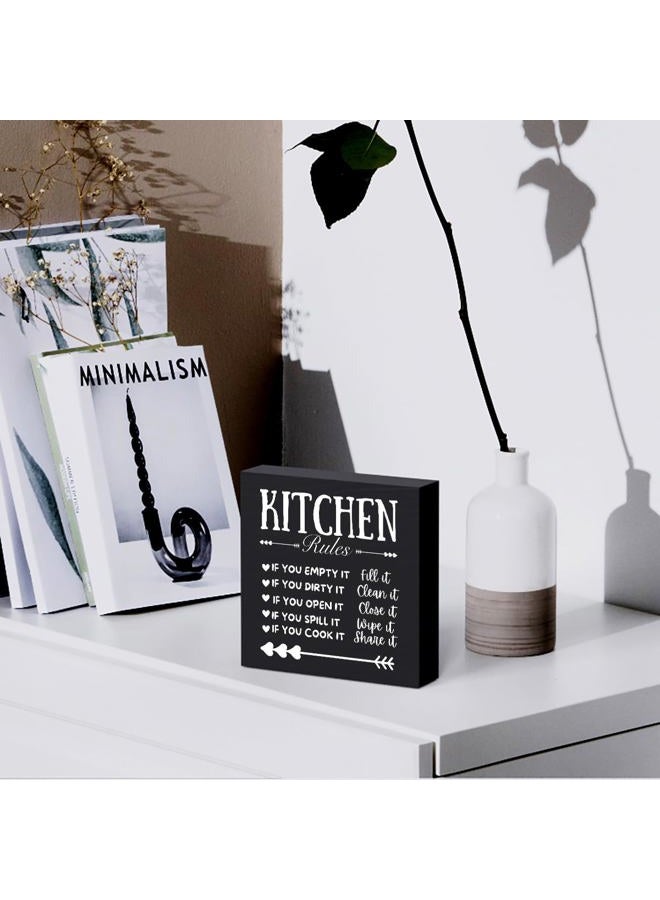 Woght Funny Kitchen Decor Rustic Kitchen Decorations Wood Sign Desk Decor Farmhouse Black Wooden Box Sign for Home Dining Room Coffee Shelf Table Bar Living Room Counter Housewarming Gift - Image 5