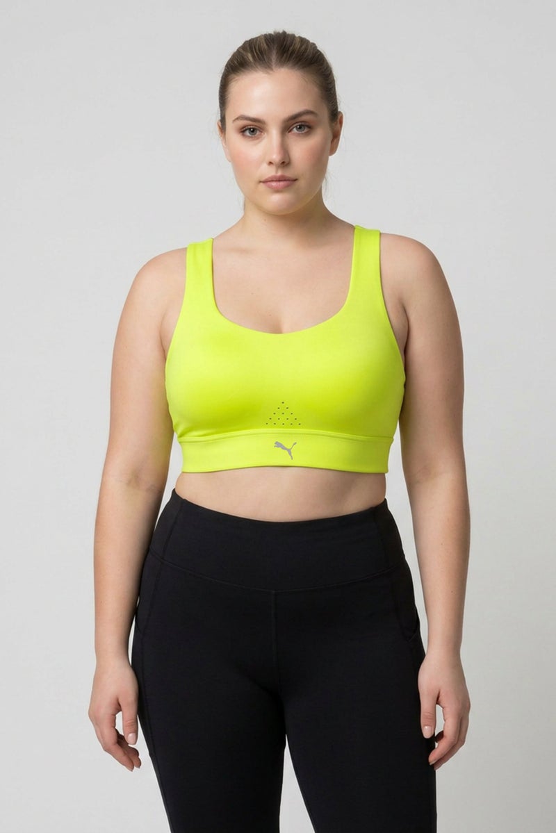 PUMA Women Brand Logo Padded Running Sports Bra, Lime Green - Image 1