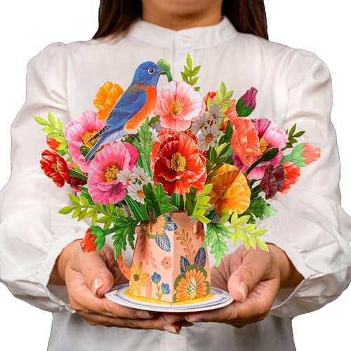Paper Love 3D Poppy Blooms Flower Bouquet Pop Up Mother's Day Card, with Forever Flower Keepsake, Gift for Mothers Day, Birthday, Graduation, Get Well, Thank You, All Occasion - Oversized 10" x 7" Cards - Includes Envelope And Note - Image 3