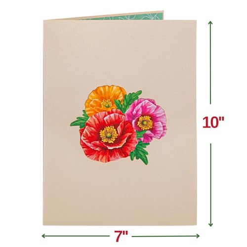 Paper Love 3D Poppy Blooms Flower Bouquet Pop Up Mother's Day Card, with Forever Flower Keepsake, Gift for Mothers Day, Birthday, Graduation, Get Well, Thank You, All Occasion - Oversized 10" x 7" Cards - Includes Envelope And Note - Image 2