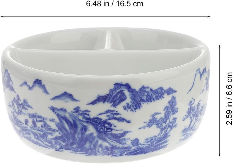 Ceramic Ink Saucer and Wash Brush Pot Porcelain Palette with Dividers 16.5x6.6cm for Watercolor and Gouache Painting Artists and Calligraphy Use - Image 2