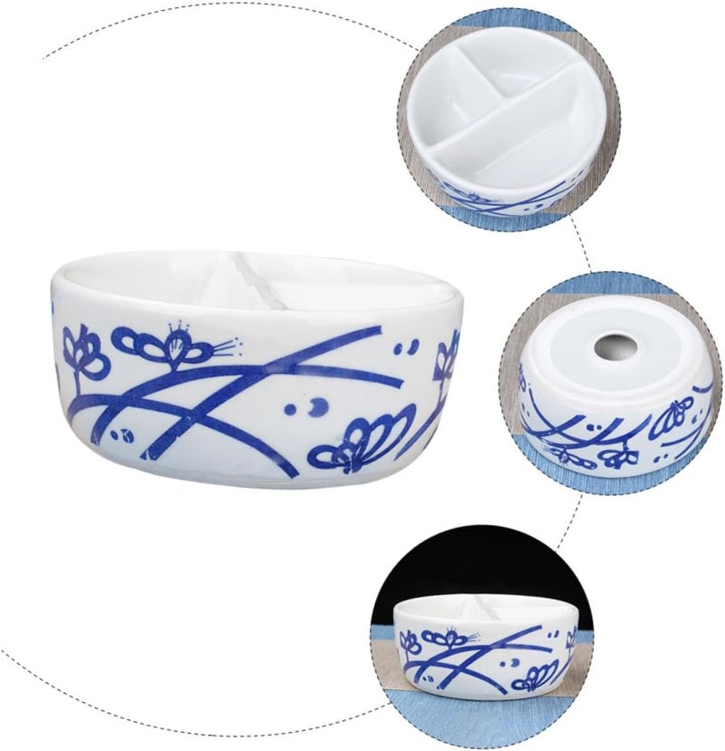 Ceramic Ink Saucer and Wash Brush Pot Porcelain Palette with Dividers 16.5x6.6cm for Watercolor and Gouache Painting Artists and Calligraphy Use - Image 5
