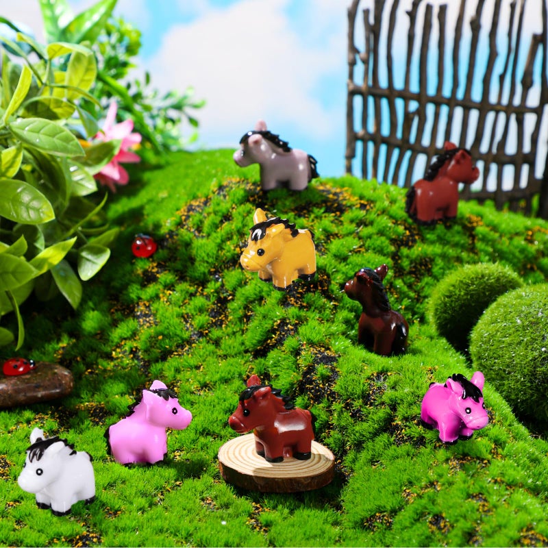 Shappy 80 Pcs Mini Horse Figures Resin Horse Foal Models Miniature Animals Figurines Resin Miniature Ornaments Decoration for Garden Accessories Landscape Terrarium Cake DIY(Bright Color) - Image 2