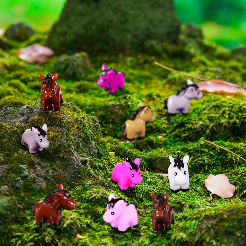 Shappy 80 Pcs Mini Horse Figures Resin Horse Foal Models Miniature Animals Figurines Resin Miniature Ornaments Decoration for Garden Accessories Landscape Terrarium Cake DIY(Bright Color) - Image 5