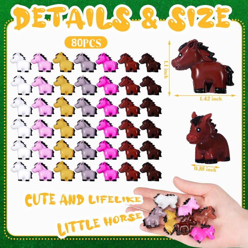 Shappy 80 Pcs Mini Horse Figures Resin Horse Foal Models Miniature Animals Figurines Resin Miniature Ornaments Decoration for Garden Accessories Landscape Terrarium Cake DIY(Bright Color) - Image 3