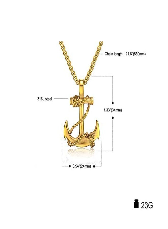 MEENAZ Valentine Gold Pendant for Men Boys boyfriend Pendants for Men Pendent with Chain Stainless Steel Anchor Pendant Chain for Men Jewellery Men Birthday Gift gents Anniversary Gift for Husband - Image 2