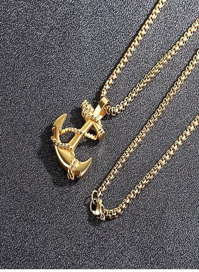 MEENAZ Valentine Gold Pendant for Men Boys boyfriend Pendants for Men Pendent with Chain Stainless Steel Anchor Pendant Chain for Men Jewellery Men Birthday Gift gents Anniversary Gift for Husband - Image 1