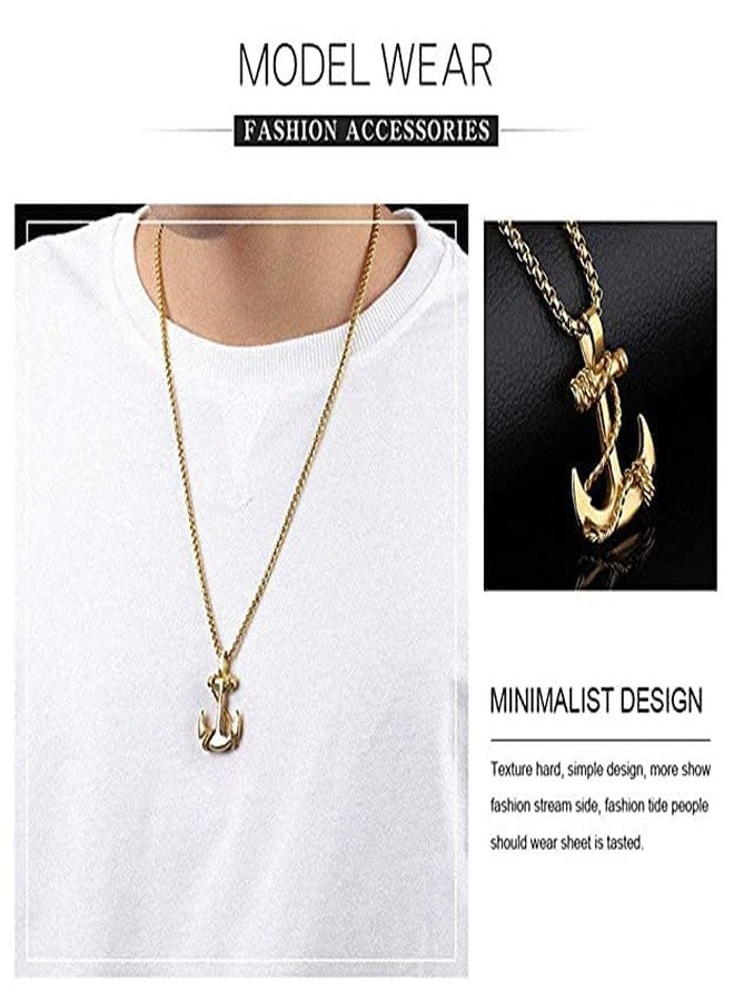 MEENAZ Valentine Gold Pendant for Men Boys boyfriend Pendants for Men Pendent with Chain Stainless Steel Anchor Pendant Chain for Men Jewellery Men Birthday Gift gents Anniversary Gift for Husband - Image 4