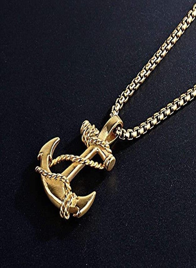 MEENAZ Valentine Gold Pendant for Men Boys boyfriend Pendants for Men Pendent with Chain Stainless Steel Anchor Pendant Chain for Men Jewellery Men Birthday Gift gents Anniversary Gift for Husband - Image 3