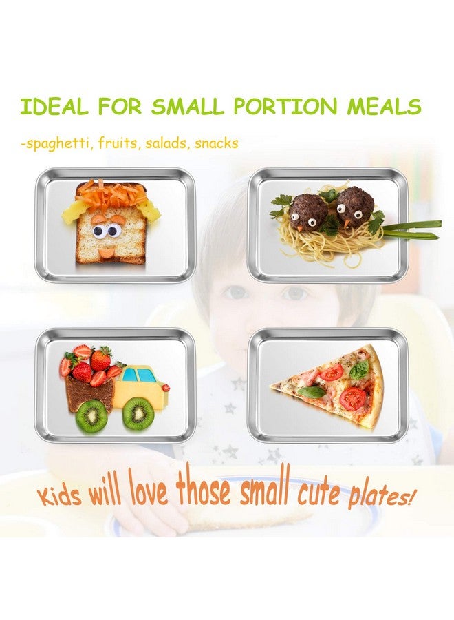 E-far Stainless Steel Kids Plates 4 Pieces Mini Metal Dinner Dish Set For Kids Toddler Child 7.3” X 5.3” X 0.75” Nontoxic & & Dishwasher Safe Great For Selffeedingpicnicoutdoor Camping - Image 5