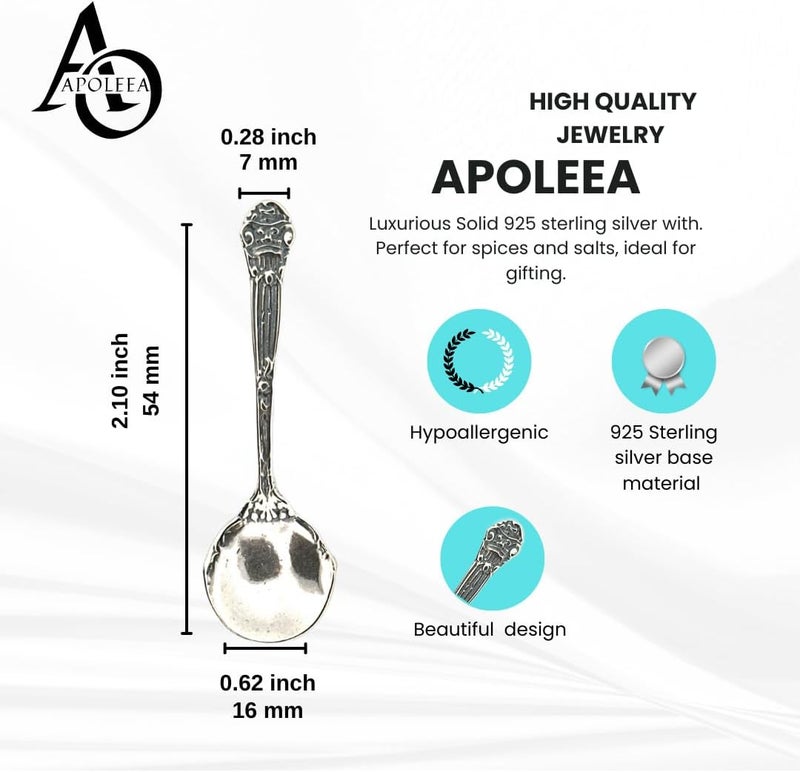 APOLEEA 925 Sterling Silver Small Salt Spoon - Premium Quality 2.1" Regal Spoon - Beautiful Flower Designed Handle - Gift for Culinary Enthusiasts - Image 2