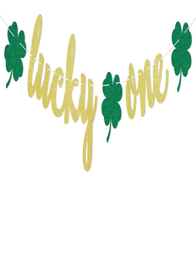 Ramciyo Lucky One Banner - St Patricks Day 1st Birthday Party Decorations, Gold Glitter, 5.9 inches Tall - Image 1