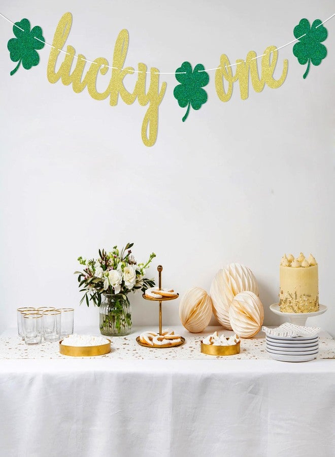 Ramciyo Lucky One Banner - St Patricks Day 1st Birthday Party Decorations, Gold Glitter, 5.9 inches Tall - Image 3
