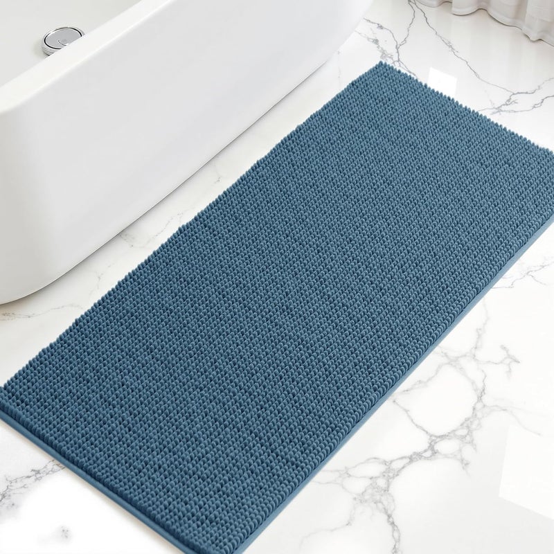 subrtex Bathroom Rugs, 24" x 60" Chenille Bath Rug Soft Short Plush Bath Mat Soft Shower Mat Water Absorbent Shower Mat Quick Dry Machine Washable, Stone Blue - Image 1