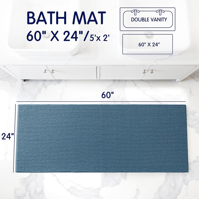 subrtex Bathroom Rugs, 24" x 60" Chenille Bath Rug Soft Short Plush Bath Mat Soft Shower Mat Water Absorbent Shower Mat Quick Dry Machine Washable, Stone Blue - Image 2
