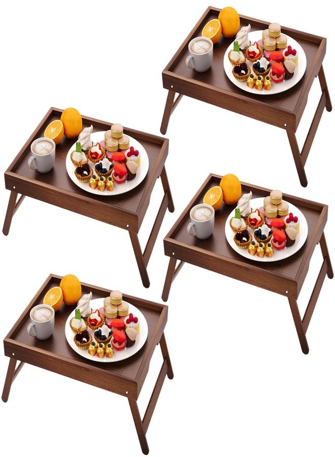 Fibogollo 4 Pack Bamboo Bed Tray Table with Folding Legs,Breakfast Trays,Serving Tray for Food and Snack,Laptop Trays for Working(Brown) - Image 1