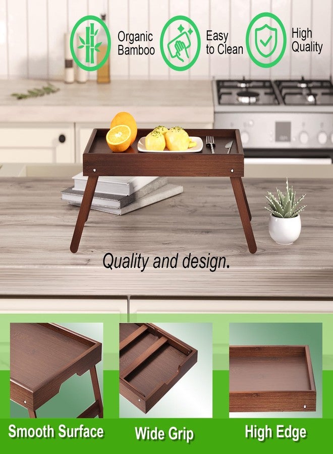 Fibogollo 4 Pack Bamboo Bed Tray Table with Folding Legs,Breakfast Trays,Serving Tray for Food and Snack,Laptop Trays for Working(Brown) - Image 4