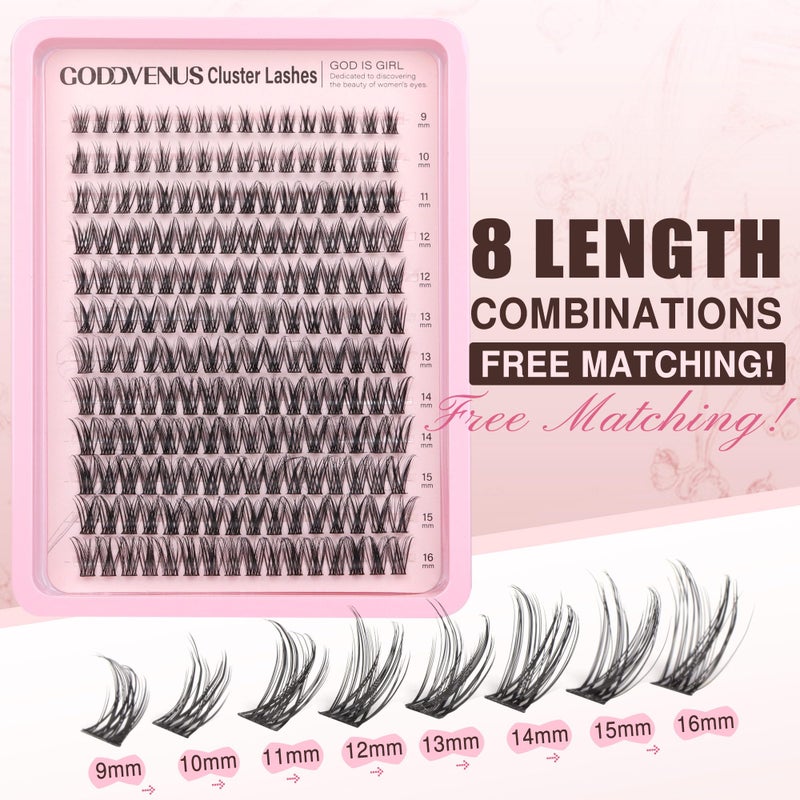 Goddvenus Lash Clusters Wispy Lashes Clusters Like Eyelashes Extension in Salon Natural DIY Cluster Eyelash Extensions for 5-7 days 9-16mm D Curl Fluffy DIY Individual Lashes (192pcs D Curl) - Image 3