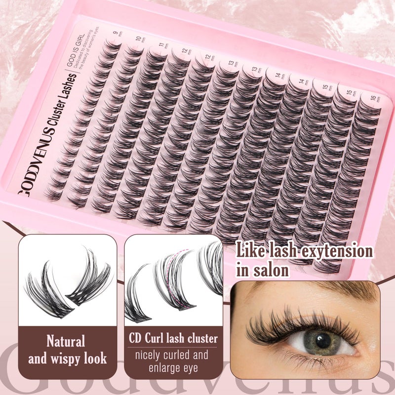 Goddvenus Lash Clusters Wispy Lashes Clusters Like Eyelashes Extension in Salon Natural DIY Cluster Eyelash Extensions for 5-7 days 9-16mm D Curl Fluffy DIY Individual Lashes (192pcs D Curl) - Image 5