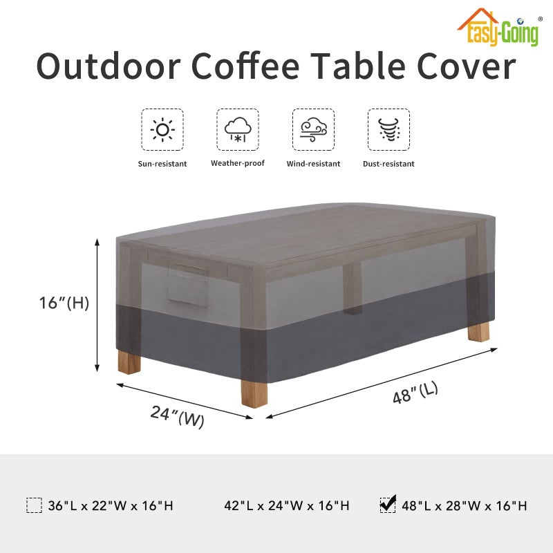 Easy-Going Patio Coffee Table Cover Small Outdoor Rectangular Furniture Ottoman Table Cover, UV Resistant Waterproof (48" Lx28 Wx16 H, Gray/Dark Gray) - Image 2