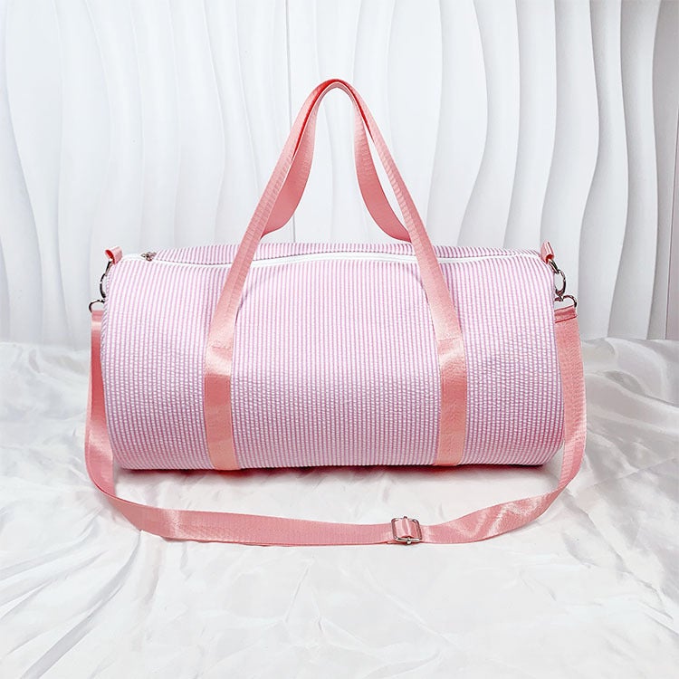 Foreign Trade Hot Selling Buersucker Crossbody Bag Pillow Handbag Modern Simple Striped Foldable Travel Bag Beach Bag Pink