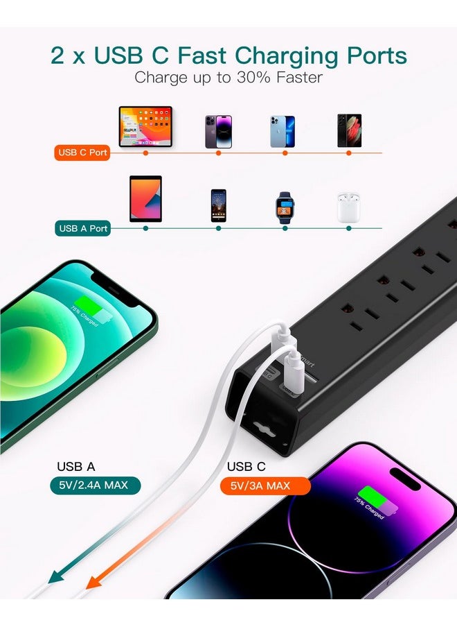 Addtam - Extension Cord with Multiple Outlets 10 Ft - Power Strips with Surge Protection, Flat Plug with 6 AC Outlets 4 USB (2 USB-C Ports), Wall Mount Outlet Extender for Home Office Dorm Room Essentials - Image 1