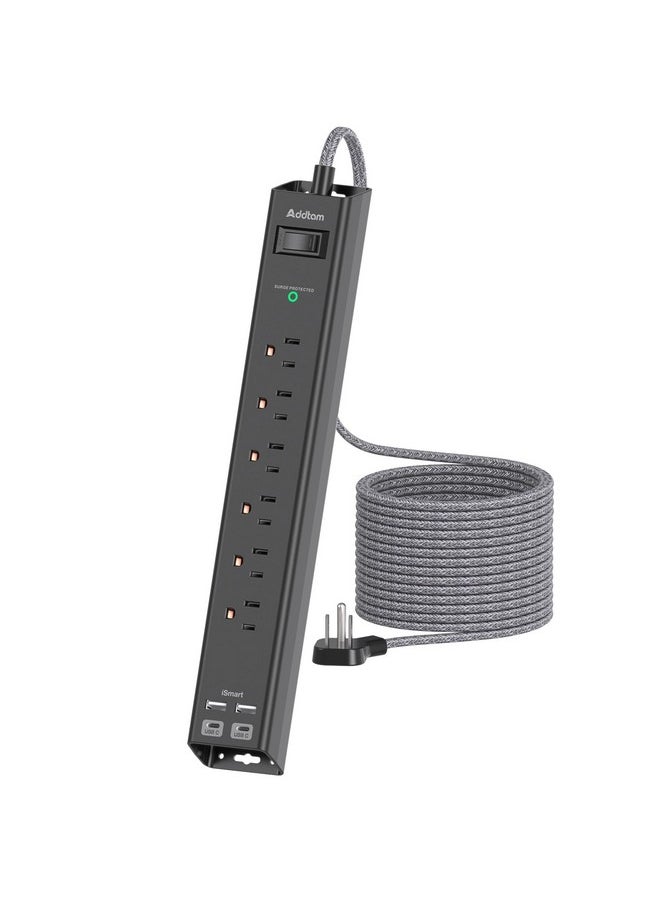 Addtam - Extension Cord with Multiple Outlets 10 Ft - Power Strips with Surge Protection, Flat Plug with 6 AC Outlets 4 USB (2 USB-C Ports), Wall Mount Outlet Extender for Home Office Dorm Room Essentials - Image 1