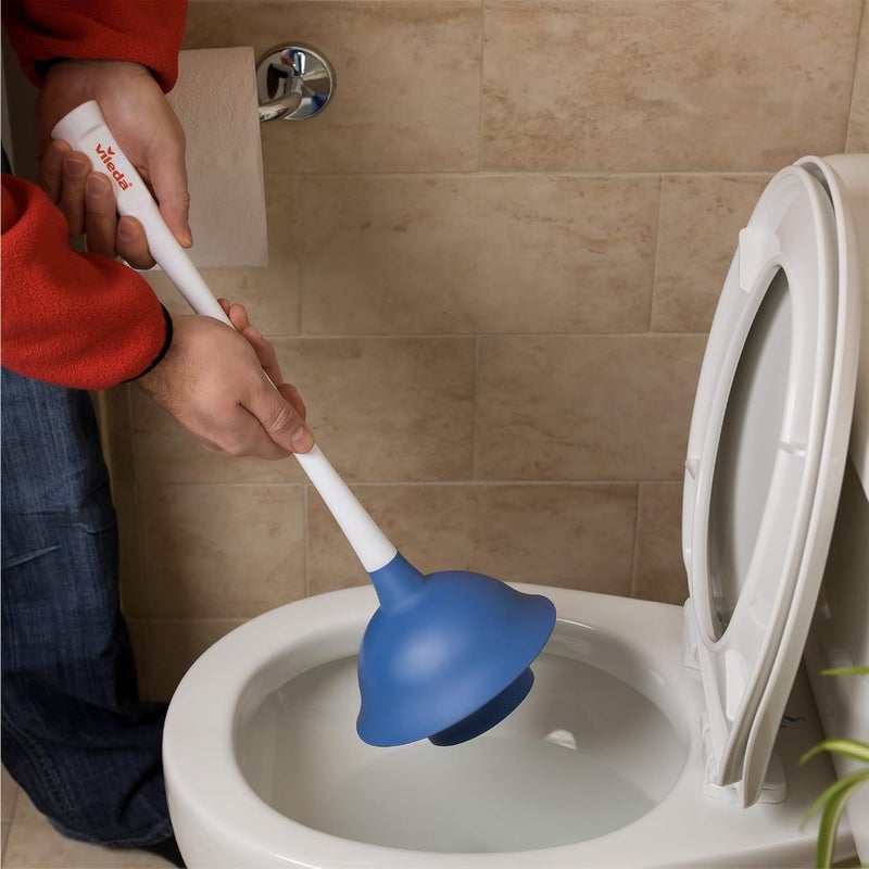 Vileda Durable rubber toilet plunger with powerful suction, white and blue - Image 4
