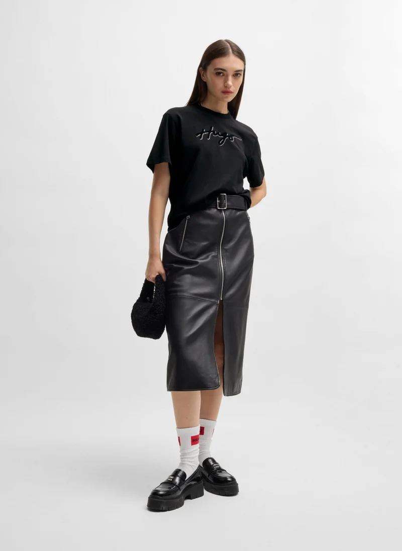 هوجو Cotton T-shirt with flock print and rhinestones