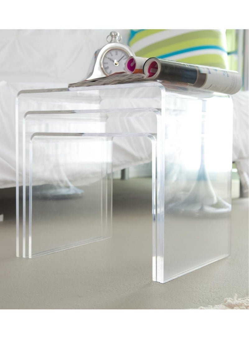 Eworld Set of 3 Acrylic Perspex Side Tables, Sleek Living Room and Bedside Furniture with Easy-Clean Hygienic Surface, 8mm Thickness for Durability, Shatterproof Safety, and Lightweight Design  - Image 3