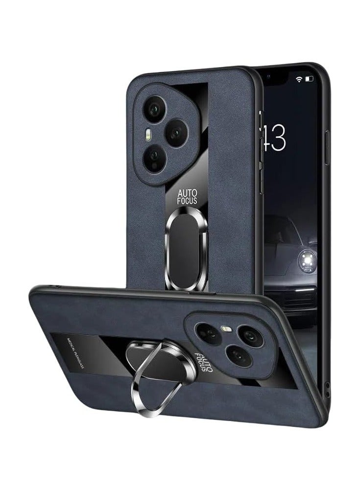 general Magnetic case compatible with Honor 400 Pro 2025, built-in finger ring holder, PU leather full-wrap drop-proof and anti-fingerprint case